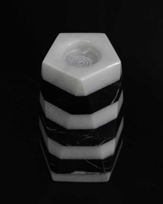 Siyah-Beyaz Mermer Mumluk - Çokgen Büyük Boy - 2