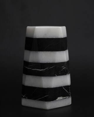 Siyah-Beyaz Mermer Mumluk - Çokgen Büyük Boy - 