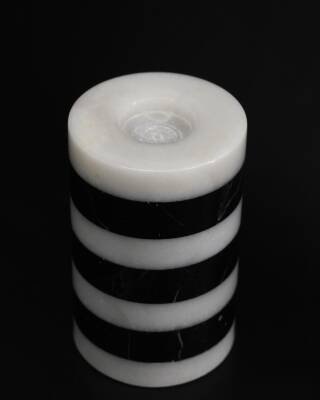 Siyah-Beyaz Mermer Mumluk - Yuvarlak Büyük Boy - 2