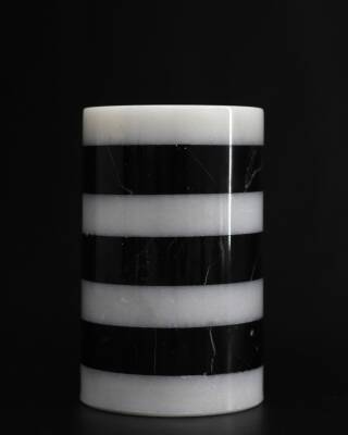 Siyah-Beyaz Mermer Mumluk - Yuvarlak Büyük Boy - 