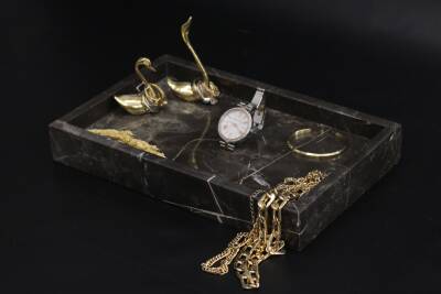 Siyah Mermer Dekoratif Tepsi - Dikdörtgen - 